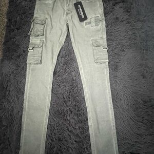 Serenede Men's Skinny Cargo Jeans Pants in Light Ashy Gray